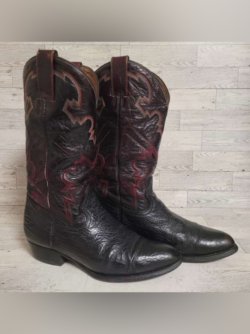 Vintage Montana Exotic Black Sharkskin Leather Rodeo Cowboy Boots Men's 9.5 E